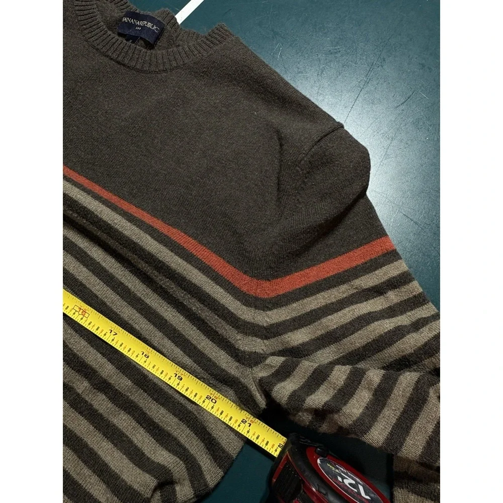 Banana Republic Sweater Men's Medium‎ Brown Striped Cotton Crewneck Pullover